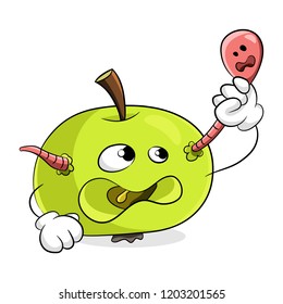 Green apple with a worm concept get rid of bad habits. Vector illustration.