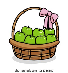 green apples in the gift basket / cartoon vector and illustration, isolated on white background.