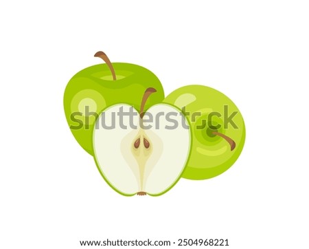 Green apples isolated on white background. Vector cartoon flat illustration. Fresh fruits icon. 