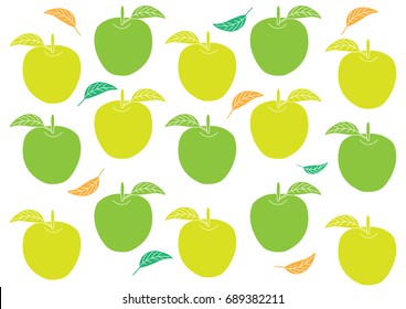Green Apples with leaves Pattern - Illustration