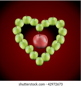 green apples in love with a big red apple