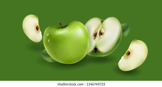 Green apples on a green background