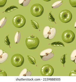 manzanas verdes sobre un fondo verde. Patrón sin inconvenientes