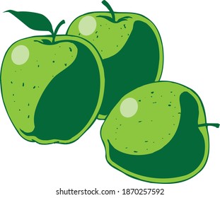 Green apples on a white background. Apples vector illustration.