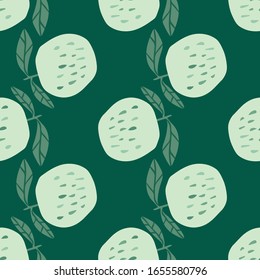 Green apples seamless pattern in doodle style. Botanical print. Trendy vector illustration. Modern design for fabric, textile print, wrapping paper, children textile. 