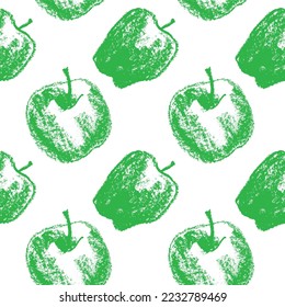 Patrón transparente de manzanas verdes para el diseño de tejidos. Ornamento textil de manzana fresca. Fondo de fruta para la pancarta Vegan, jugo de etiqueta. Dibujos de manzana para empaque de mermelada para cocinar a mano. Ilustraciones textiles.