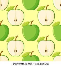 Green Apples Seamless Pattern Tile. Repeating Print. Perfect for Back to School or Apple Picking or Food Packaging.