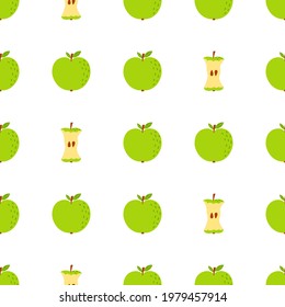 green apples signs and core on white background, apples seamless pattern