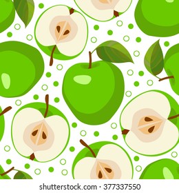 Green apples . Vector seamless background  with apples and leaves. Textile and wallpaper background. Vector illustration.