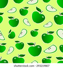Green apples with white stroke seamless pattern on light green background vector illustration