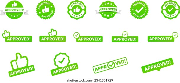 Green approved badges, approved icons set