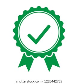 Green approved or certified medal icon in flat design