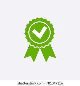 Green Approved Or Certified Medal Icon In A Flat Design. Rosette Icon. Award Vector