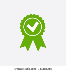 Green approved or certified medal icon in a flat design. Rosette icon. Award vector