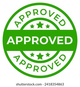 Green Approved isolated round stamp sticker with Stars vector illustration