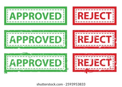 Green Approved and Red Rejec, rectangle vector rubber stamp