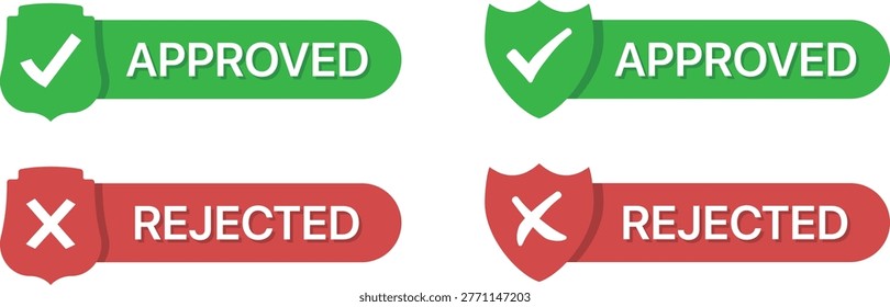 Green approved and red rejected stamp on white surface