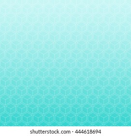 Green aqua gradient colors and white line geometric abstract background. Geometric pattern with cube, square and hexagon shapes.