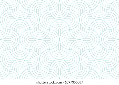 Green Aqua Line And White Geometric Pattern Seamless Circle Abstract Vector Design.