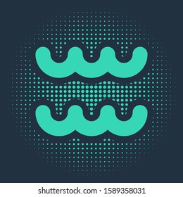 Green Aquarius zodiac sign icon isolated on blue background. Astrological horoscope collection. Abstract circle random dots. Vector Illustration