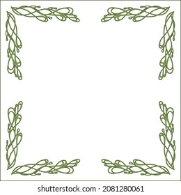Green arabesque ornamental frame, decorative border for greeting cards, banners, invitations. Isolated vector illustration.