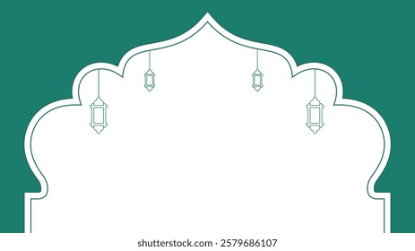 Green Arabic Frame with Traditional Lanterns