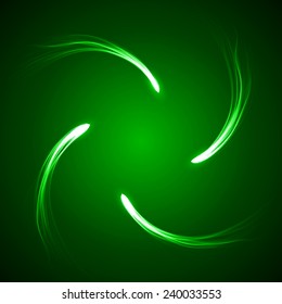 green arc formed comets abstract. (four comet.simple and liner tails version)