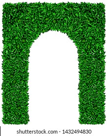 Arco verde y valla de arbusto de uva. Gráficos vectoriales. Puerta de entrada al parque paisajístico