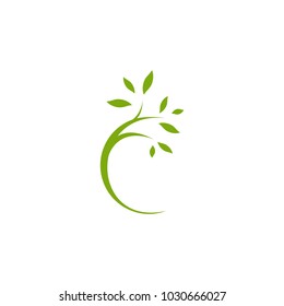 Green arch with leaves. Round border with plant. Isolated on white. Flat design. Vector illustration. Ecology frame. Floral clip art. Eco logo. Nature symbol
