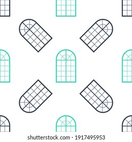Icono de la ventana Arqueada Verde aislado patrón sin fisuras en fondo blanco. Vector.