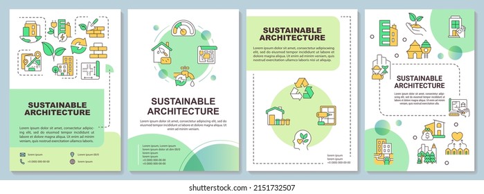 Green architecture brochure template. Sustainable sources of energy. Leaflet design with linear icons. 4 vector layouts for presentation, annual reports. Arial-Bold, Myriad Pro-Regular fonts used