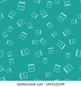 Green Archive papers drawer icon isolated seamless pattern on green background. Drawer with documents. File cabinet drawer. Office furniture.  Vector Illustration