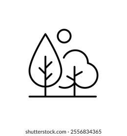 Green area icon. Simple outline style. Forest, plant, wood, tree, garden, sun, bench, leaf, park, nature, environment concept. Thin line symbol. Vector illustration isolated.