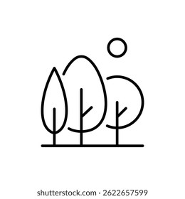 Green area icon. Simple outline style. Forest, plant, wood, tree, garden, sun, bench, leaf, park, nature, environment concept. Thin line symbol. Vector illustration isolated.