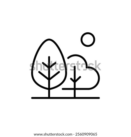 Green area icon. Simple outline style. Forest, plant, wood, tree, garden, sun, bench, leaf, park, nature, environment concept. Thin line symbol. Vector illustration isolated.