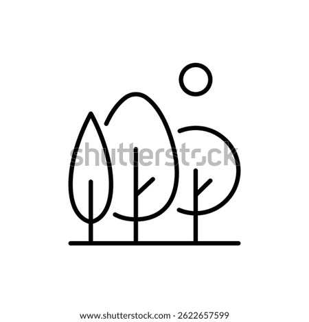 Green area icon. Simple outline style. Forest, plant, wood, tree, garden, sun, bench, leaf, park, nature, environment concept. Thin line symbol. Vector illustration isolated.
