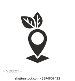 green area location icon, farming pin, flat symbol on white background - vector illustration