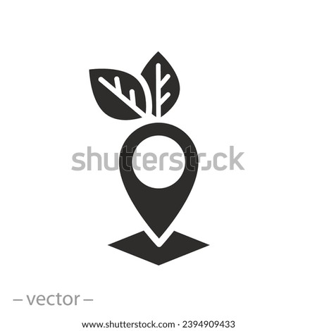 green area location icon, farming pin, flat symbol on white background - vector illustration