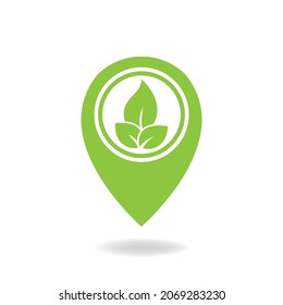 Green area. Pin location with leaf icon design isolated on white background. Vector illustration