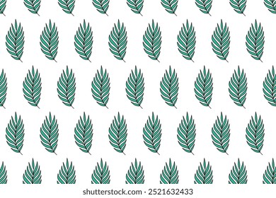 green areca palm leaf seamless pattern. green areca palm leaves vector pattern background. doodle areca palm leaves pattern background.  seamless patterns with green leaves of areca palm.