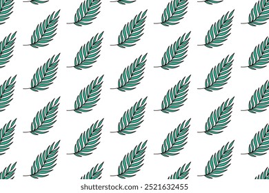 green areca palm leaves vector pattern background. green areca palm leaf seamless pattern. doodle areca palm leaves pattern background.  seamless patterns with green leaves of areca palm.