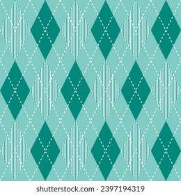 Green argyle pattern with stripe inside. Argyle vector pattern. Argyle pattern. Seamless geometric pattern for clothing, wrapping paper, backdrop, background, gift card, sweater.