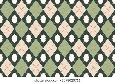 Green argyle seamless pattern. Geometric background for Patrick apparel and wrapping paper. Vector illustration, Argyle style fabric pattern, Plaid Seamless Pattern, St Patrick, Green, clothing 