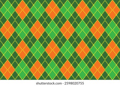 Green argyle seamless pattern. Geometric background for Patrick apparel and wrapping paper. Vector illustration, Argyle style fabric pattern, Plaid Seamless Pattern, St Patrick, Green, clothing 