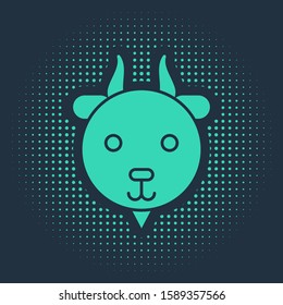 Green Aries zodiac sign icon isolated on blue background. Astrological horoscope collection. Abstract circle random dots. Vector Illustration
