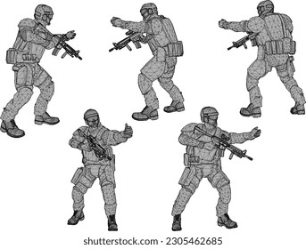 Esbozo vectorial de dibujos animados de las fuerzas especiales de combate verde