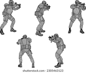 Esbozo vectorial de dibujos animados de las fuerzas especiales de combate verde
