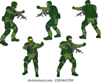 Esbozo vectorial de dibujos animados de las fuerzas especiales de combate verde
