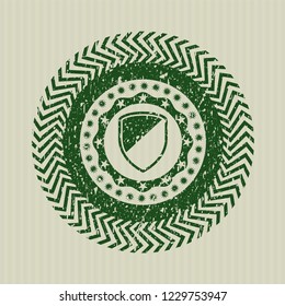 Green armor icon inside distress rubber texture