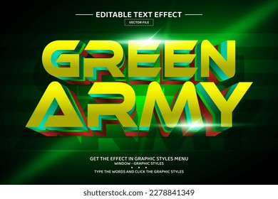 Plantilla de efecto de texto editable 3D del ejército verde